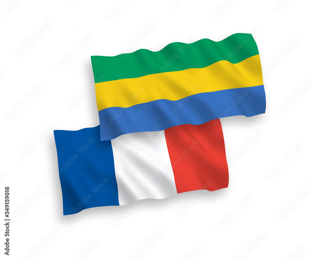 National vector fabric wave flags of France and Gabon isolated on white background. 1 to 2 proportion. National vector fabric wave flags of France and Gabon isolated on white background. 1 to 2 proportion.