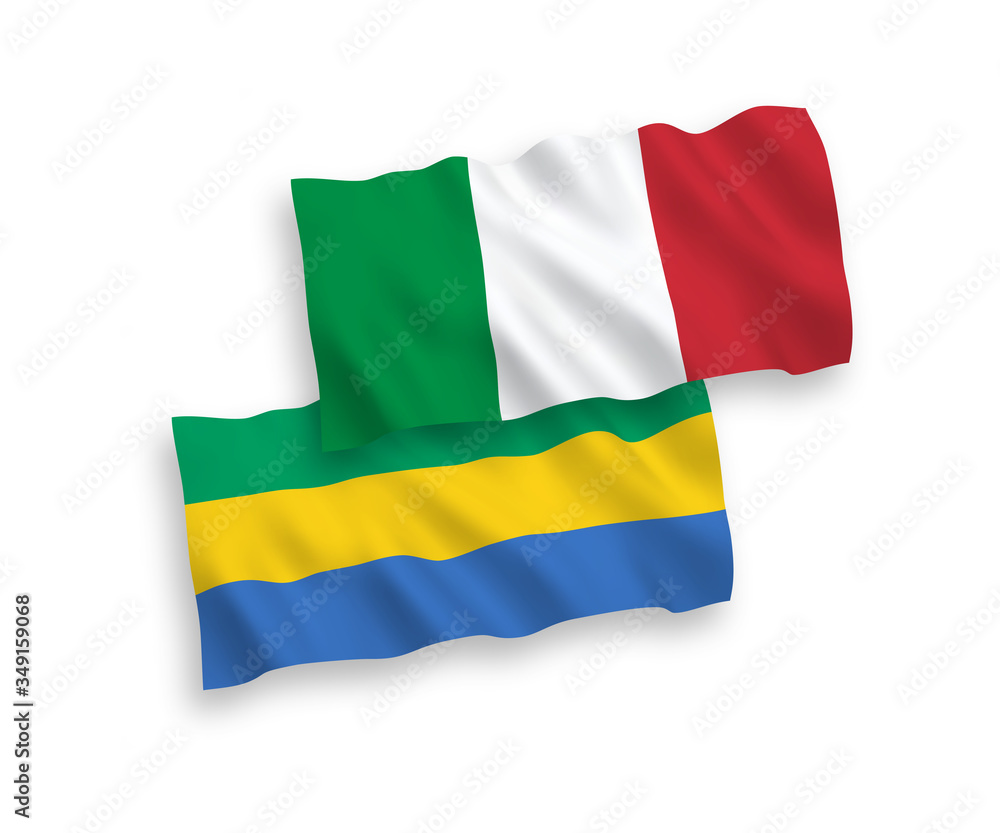 Fototapeta premium National vector fabric wave flags of Italy and Gabon isolated on white background. 1 to 2 proportion.