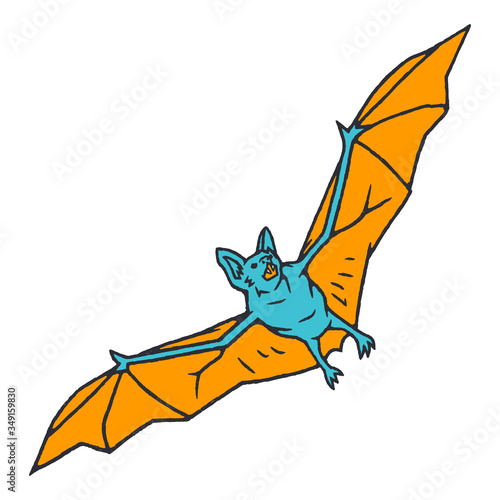 Bat. Bat Cartoon Style. Occultism. Esoteric Sign Alchemy. Occult Bat on white background isolated. Stock Vector Illustration. Cartoon style.  