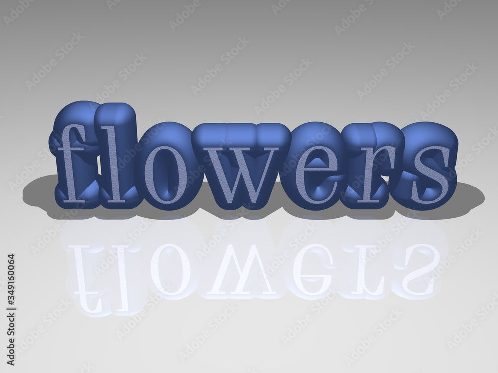 Fototapeta premium Colorful flowers written with 3D illustration from a front perspective, ideal image for conceptual and visual display