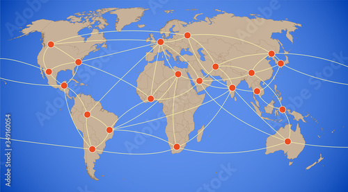 Schematic vector map of intercontinental communication channels photo