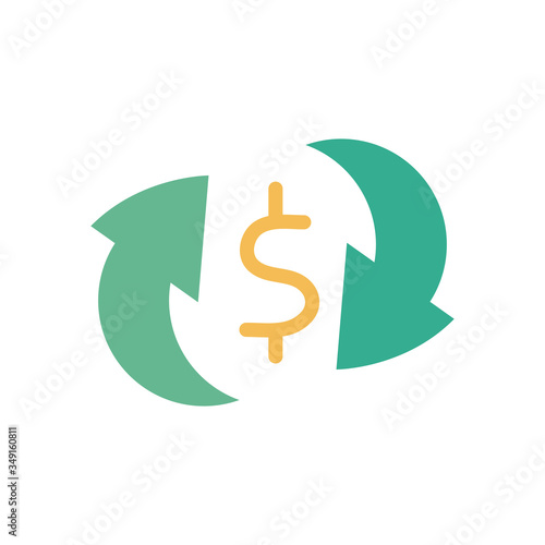 dollar symbol inside arrrows flat style icon vector design