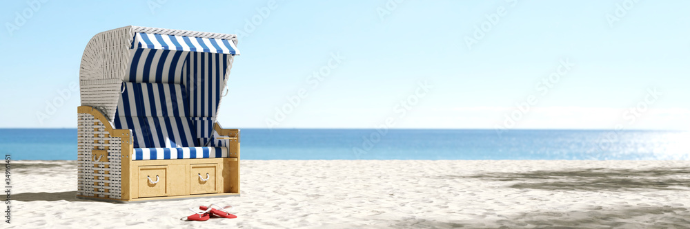 Leerer Strandkorb am Strand der Ostsee oder Nordsee Stock Illustration