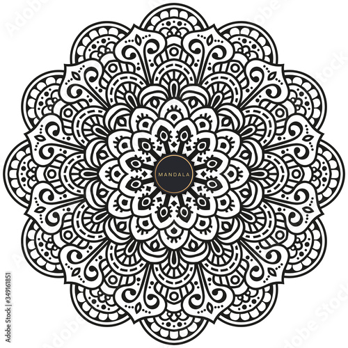 Mandala, tracery round boho doodle. Ethnic ornament, sketched symmetry. Folk, meditation design. Curved shape, isolated on white. Black and white art. Vector