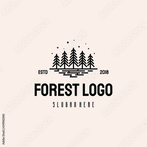 Simple Flat Pine Forest logo hipster retro vintage vector template