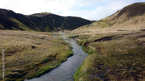 Hot river in Reykjadalur Valley