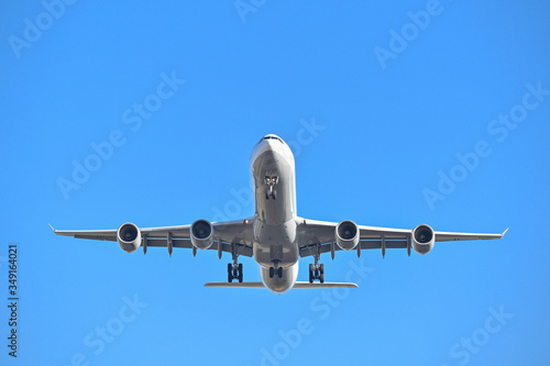 Airbus A340-600 on landing approach.