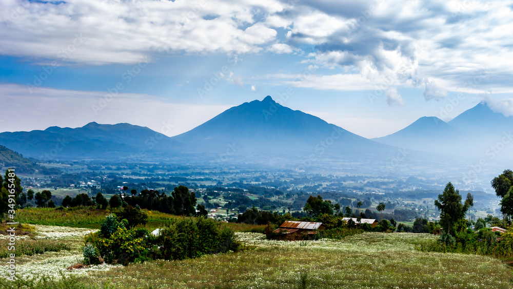 Rwanda, Volcanoes National park, majestic landscape, mountains,  dramatic clouds.