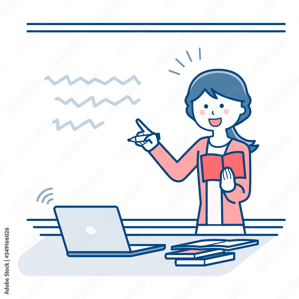 Teacher teaching online using a whiteboard / Two colors Teacher teaching online using a whiteboard / Two colors