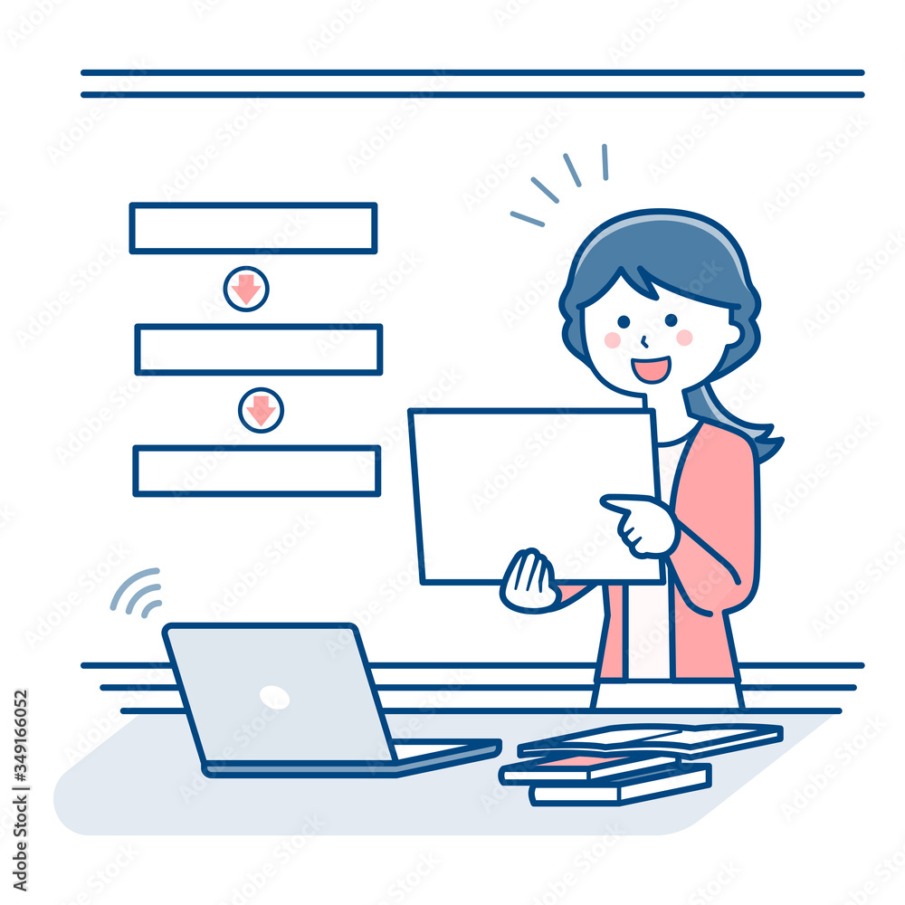 Teacher teaching online using flip / Two colors Teacher teaching online using flip / Two colors