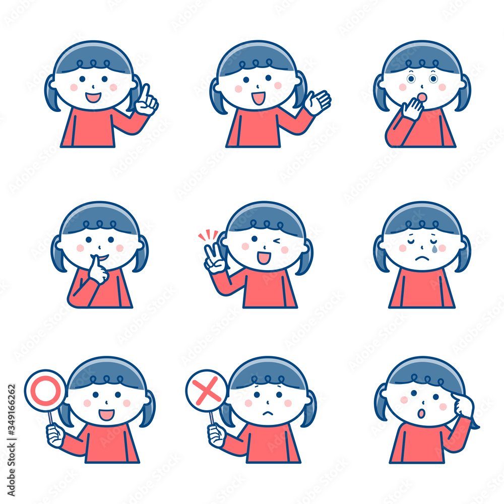 Girl Upper body Facial expression Variation 2 / Two colors Girl Upper body Facial expression Variation 2 / Two colors