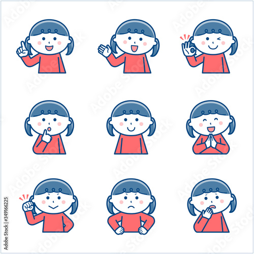 Girl Upper body Facial expression Variation 1   Two colors