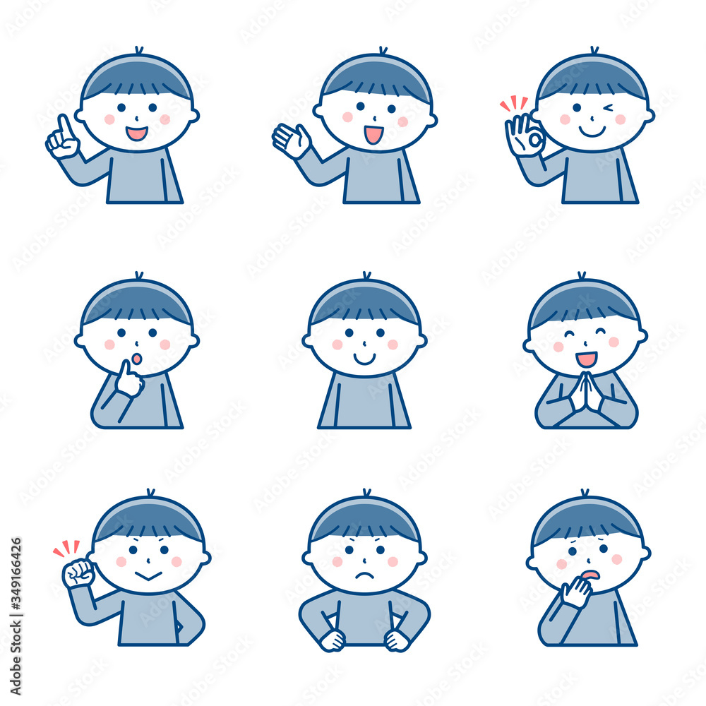 Boy Upper body Facial expression Variation 1 / Two colors Boy Upper body Facial expression Variation 1 / Two colors