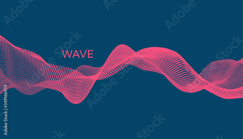 Wave with connected dots. Abstract digital background with particles. 3D grid surface in technology style. Big data. Vector illustration for poster, cover, banner or placard.