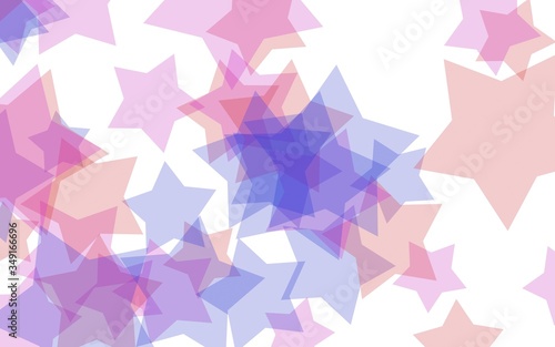 Multicolored translucent stars on a white background. Red tones. 3D illustration