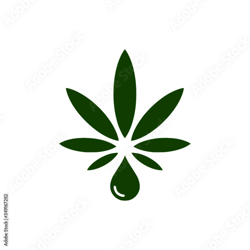 Marijuana or cannabis icon. Cannabis oil with Marijuana leaf and hemp oil drop isolated on white background