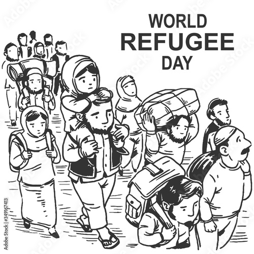 Hand drawn world refugee day with father and son Free Vector