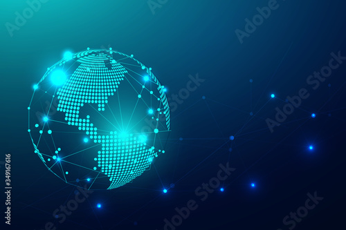 Global network connection with business concept and world map line, vector illustrator
