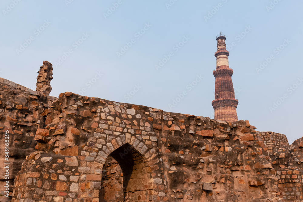 The Qutb Minar, also spelled as Qutub Minar and Qutab Minar in New Delhi, India, January 2020