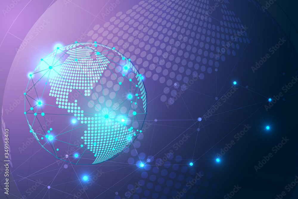 Obraz premium Global network connection with business concept and world map line, vector illustrator