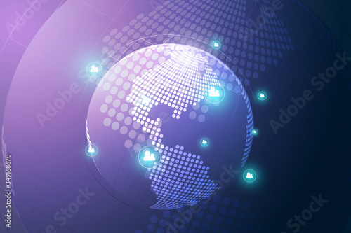 Global network connection with business concept and world map line, vector illustrator