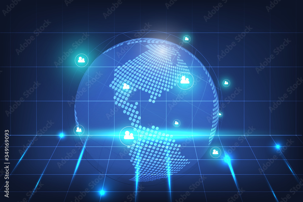 Global network connection with business concept and world map line, vector illustrator