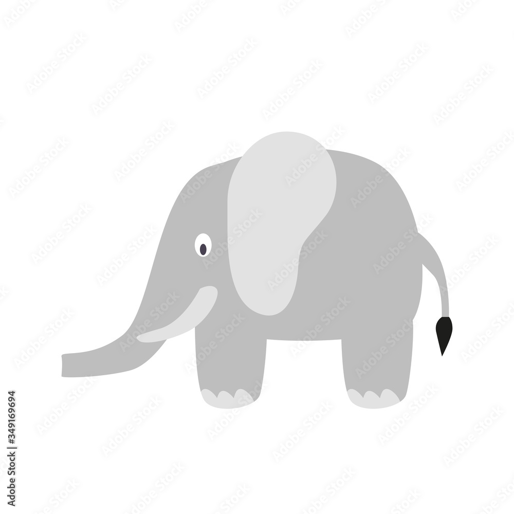 Fototapeta premium Cartoon elephant isolated on white background. Zoo animals. Illustration for children books. Cute vector illustration in flat style