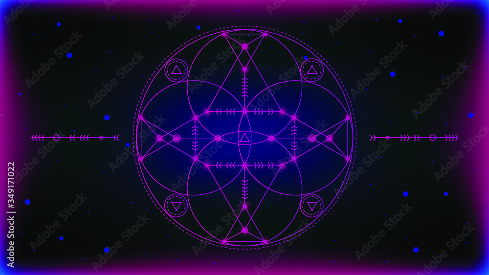 Obraz premium Vector illustration of the sacred geometry blue and pink gradient circle figure