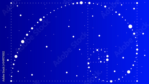 Vector illustration of the dotted starry figure golden ratio on the blue background
