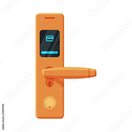 Digital Door Handle with Electronic Lock, Golden Security Door Knob Flat Style Vector Illustration