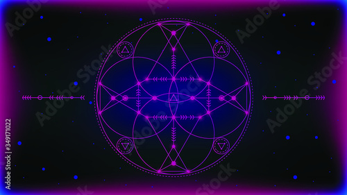 Vector illustration of the sacred geometry blue and pink gradient circle figure