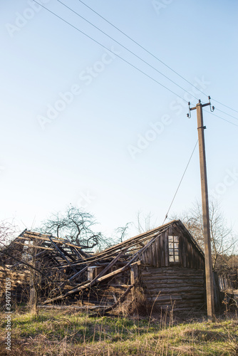 abandoned wooden house in a dead village in the Chernobyl exclusion zone