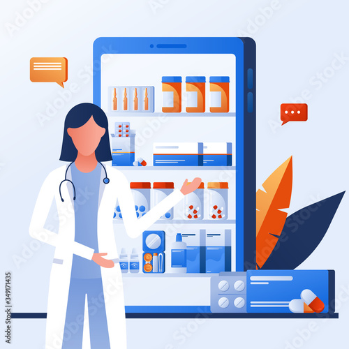 Doctor on smartphone screen talking with patient via mobile phone. Mobile web app for online consultation with therapist. Aids, tele medicine infographic. Online pharmacy order from drugstore.