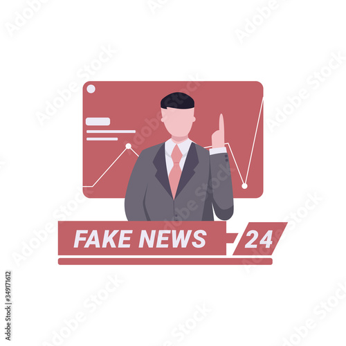 reporter report fake news. Fake news on TV. False information has report by reporter flat illustration EPS.10
