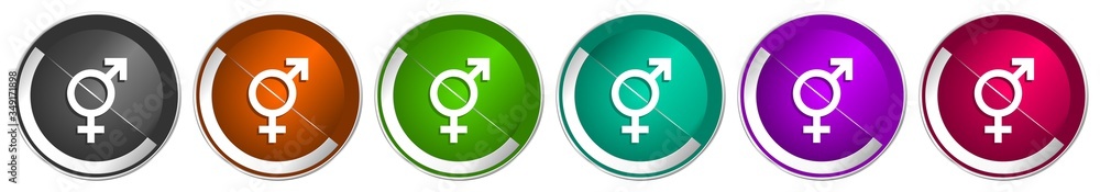 Sex icon set, silver metallic chrome border vector web buttons in 6 colors options for webdesign Sex icon set, silver metallic chrome border vector web buttons in 6 colors options for webdesign