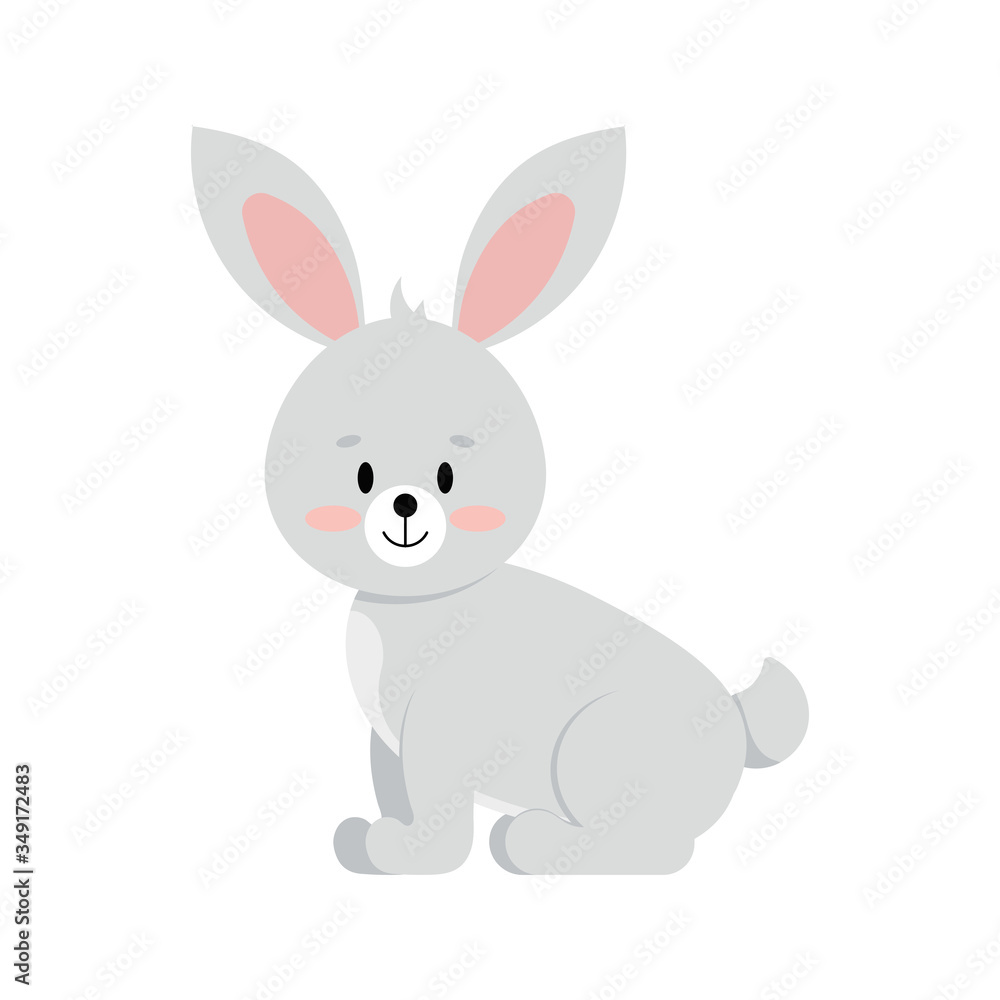 Cute rabbit in sitting pose isolated on white background.