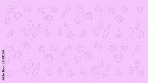 Vector illustration of the outline contour gems on the colored pink background


