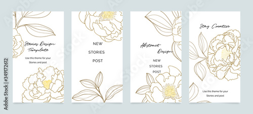 Social media banner template. Editable mockup for stories, post, blog, sale and promotion. Golden rose line arts background design for personal, fashion and beauty blogger.