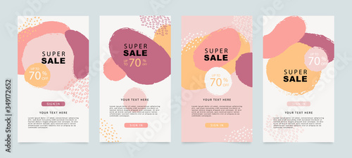 Social media banner template. Editable mockup for stories, post, blog, sale and  promotion. Abstract earth tone coloured shapes, line arts background design for personal, fashion and beauty blogger.