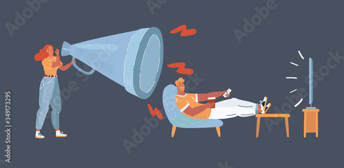 Illustration of couple, who stay in home