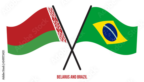 Belarus and Brazil Flags Crossed And Waving Flat Style. Official Proportion. Correct Colors