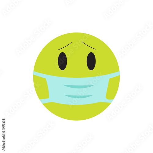Crying sad yellow emoji face medical mask protecting coronavirus vector. Abstract funny flat style emoji emoticon reactions color icon