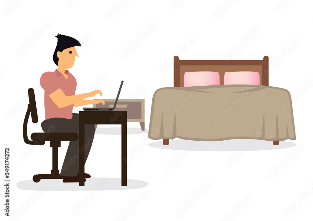 Fototapeta premium Man working with on his laptop in his house. Working at home.