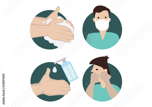Covid-19 Coronovirus virus protection alert tips. Set of Prevention infographics.