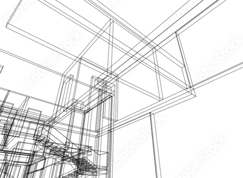 Architectural drawing. Geometric background 3d