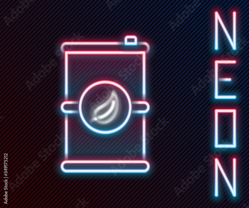 Glowing neon line Bio fuel barrel icon isolated on black background. Eco bio and canister. Green environment and recycle. Colorful outline concept. Vector