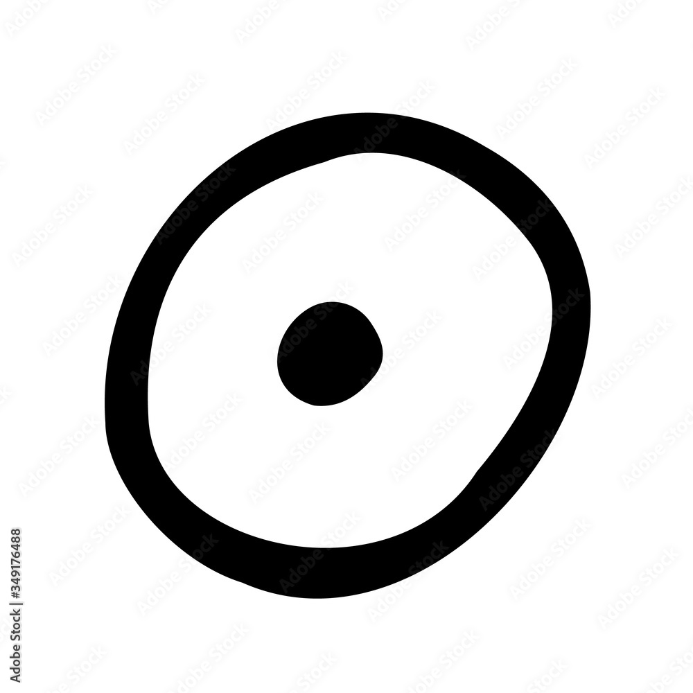 A circle with a dot in the center. Black lines on a white background. Doodle vector illustration. A circle with a dot in the center. Black lines on a white background. Doodle vector illustration.