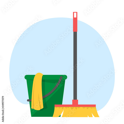 Bucket with a mop and broomstick vector