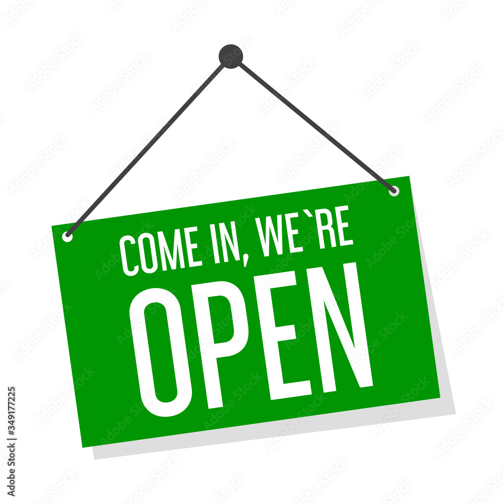 Come in, we are open sign vector isolated Come in, we are open sign vector isolated