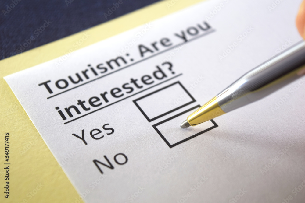 Fototapeta premium One person is answering question about tourism.